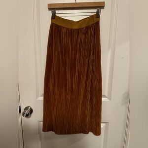Elegant Orange-Gold Pleated Skirt